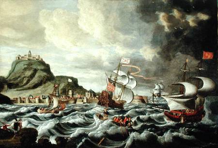 A Harbour Scene, possibly Genoa from Andries van Eertvelt