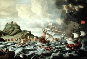 A Harbour Scene, possibly Genoa