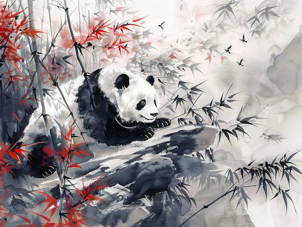Großer Panda liegt im Bambuswald. Ink Zeichnung. from Anja Frost