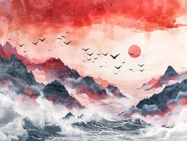 Sonnenaufgang über dem Meer. Vogelschwarm. from Anja Frost