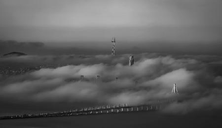 Thick Fog Rolling Over Bay Bridge