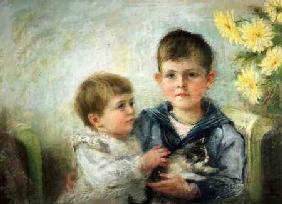 A Boy and Girl with a Kitten