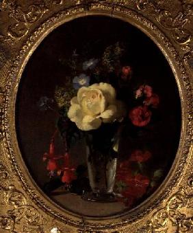 Still Life of a Yellow Rose, Mignonette and Fuchsias