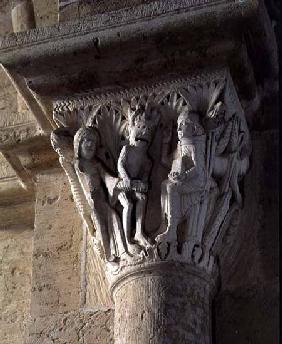 Column Capital depicting St Benedict performing an exorcism