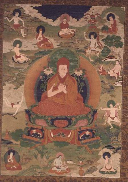 1962.215 Thangka of Sakya Pandita with thirteen figures including lineage Lamas and Mahasiddhas from Anonymous painter