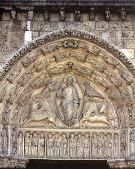 Christ in Majesty with the Evangelist Symbols and Apostles, tympanum, central door of the Royal Port from Anonymous painter