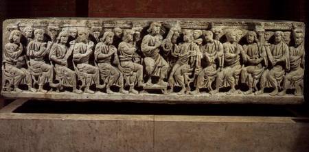 Christ seated and teaching surrounded by the Apostles, marble christian sarcophagus, acquired from t from Anonymous painter