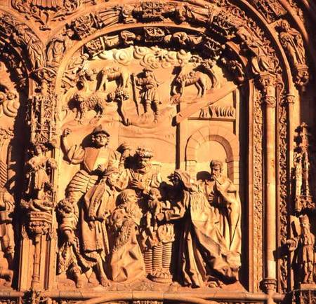 Detail of the exterior of San Estabandepicting the Adoration of the Magi from Anonymous painter