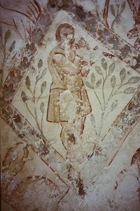 Fresco of a man in a Roman tunic playing a flutefrom the Apodyterium from Anonymous painter
