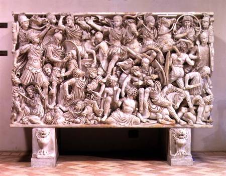 The Ludovisi sarcophagus with high relief representation of the Romans fighting the Barbarians from Anonymous painter