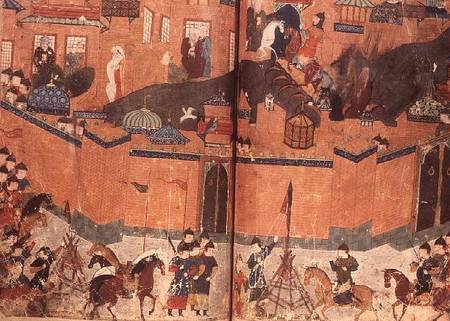 Ms.Sup.pers.1113.f.180v-181 Mongols storming and capturing Baghdad in 1288 (manuscript) from Anonymous painter