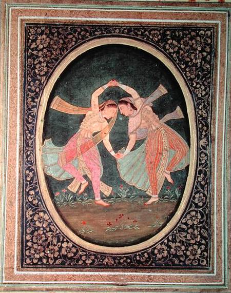 Pair of dancing girls performing a Kathak danceMughal from Anonymous painter