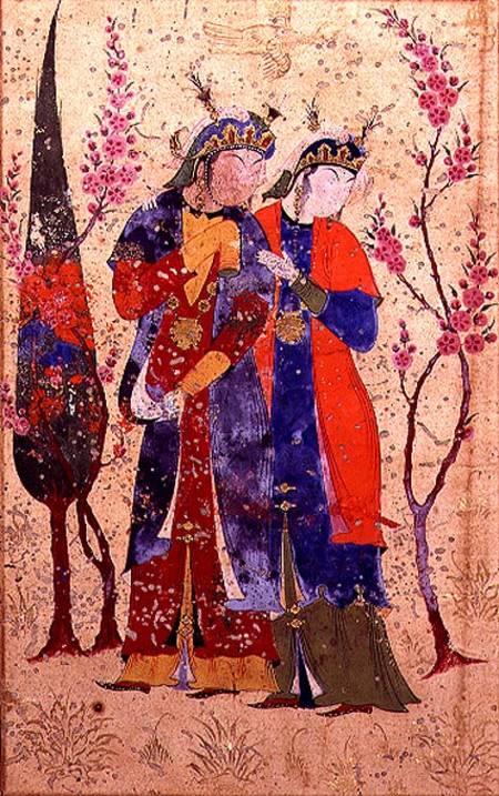 Two princesses in a garden landscape, Persian, Bokhara from Anonymous painter