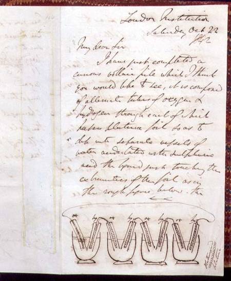 RI MS F1I f.104 Letter from Sir William Grove to Michael Faraday describing and illustrating the fir from Anonymous painter