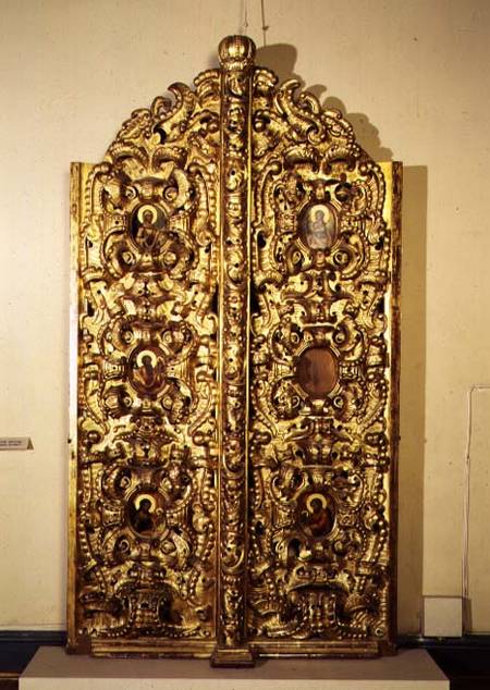 Royal Gates, double-folding altar doors on an iconostasis, decorated with small painted icons, Russi from Anonymous painter