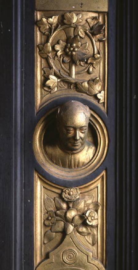 Self portrait of the sculptor Lorenzo Ghiberti (1378-1455) a roundel from the frame of the Gates of from Anonymous painter
