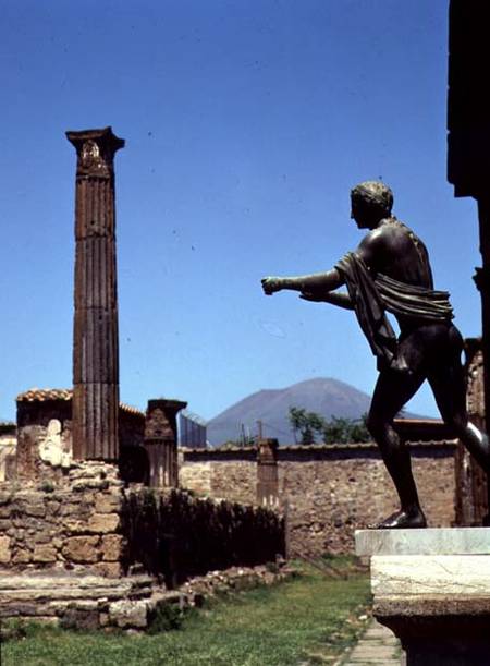 Statue of Apollofrom the Temple of Apollo with Vesuvius in the background from Anonymous painter
