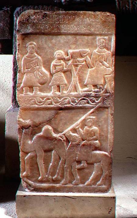 Stele of Idjilscenes of a banquet and a camel raid from Anonymous painter
