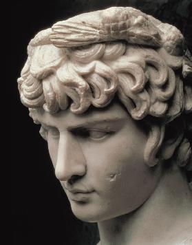Portrait head of Antinous wearing the wreath of Dionysus, part of a statue from the villa of Emperor