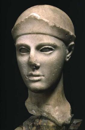 The Athena of Aegina, wearing a helmet, head of a statue, Greek,Aeginetan