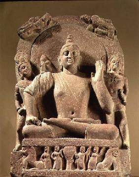 Seated Bodhisattva, carved red sandstone, Mathura,UP