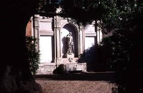 View of the gardendetail of fountain with a statue of Venus and Roman sarcophagus