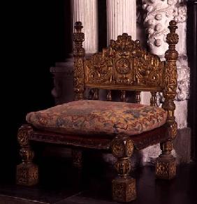 Chair used by one of Elizabeth's maids of honour when they were attending to her at court, in the dr
