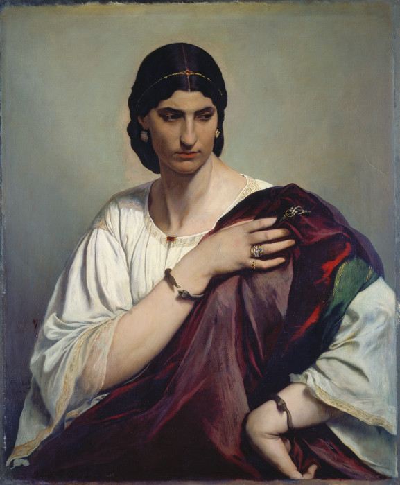 Lucrezia Borgia; Portrait of a Roman woman in white tunic and red robe from Anselm Feuerbach