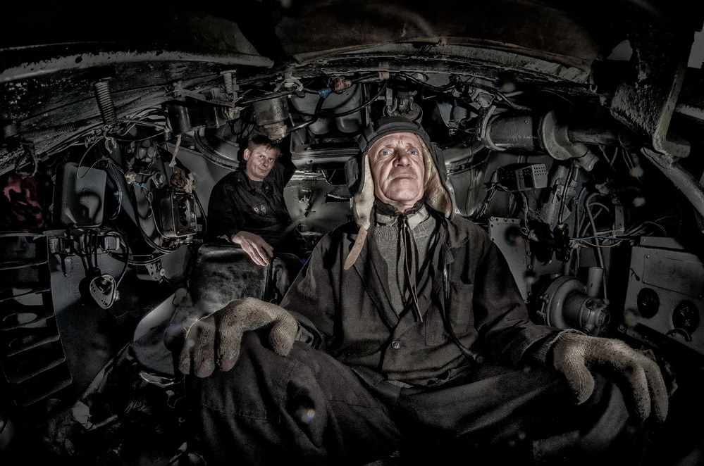 Famous WWII tank T-34 inside. The drivers portrait from anton