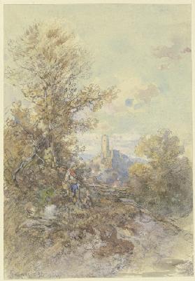 Landschaft mit Bäuerin, Kind und der Ruine Eppstein