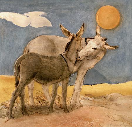 Donkeys, 1989 (fresco) 