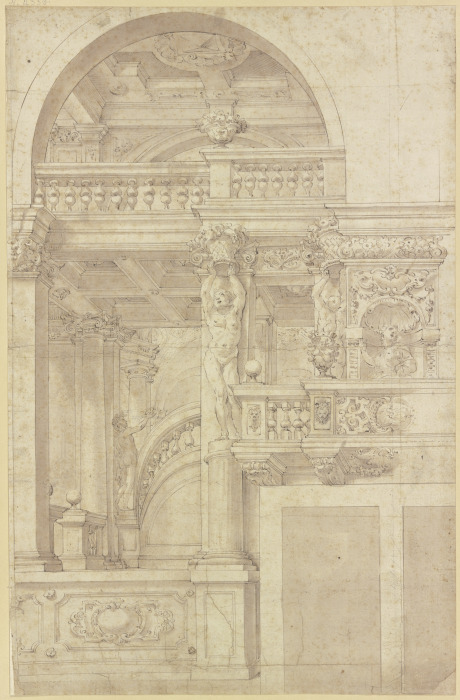 Treppe in einer mit Karyatiden geschmückten Säulenhalle from Antonio Roli