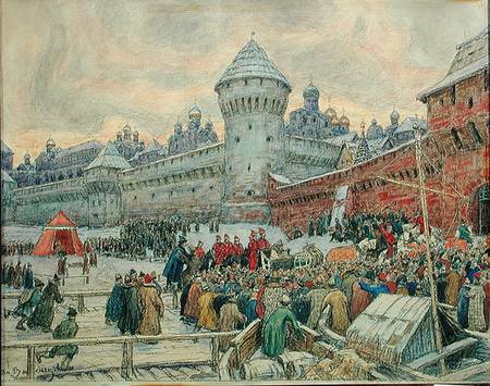 Ancient Moscow, departure after a fisticuffs from Apollinari Mikhailovich Vasnetsov
