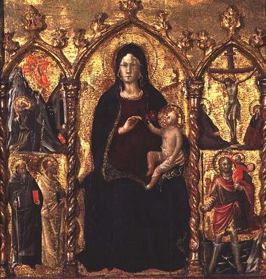 Triptych: Madonna and Child (central panel) with Saints and a scene of the Crucifixion (tempera on p from Arcangelo  di Cola da Camerino