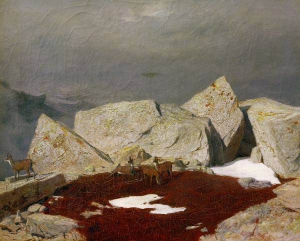 High mountains landscape with chamoix from Arnold Böcklin