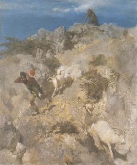 Pan frightens a shepherd l
