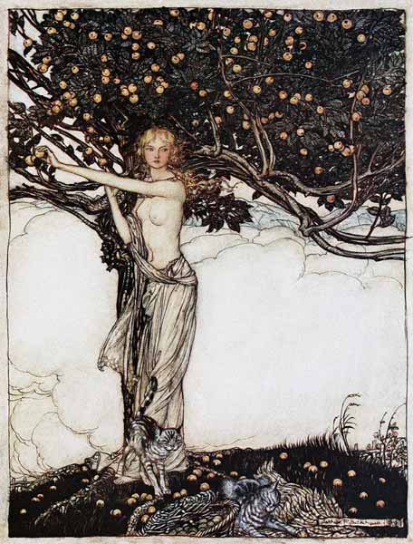 Freia, the fair one. Illustration for "The Rhinegold and The Valkyrie" by Richard Wagner from Arthur Rackham