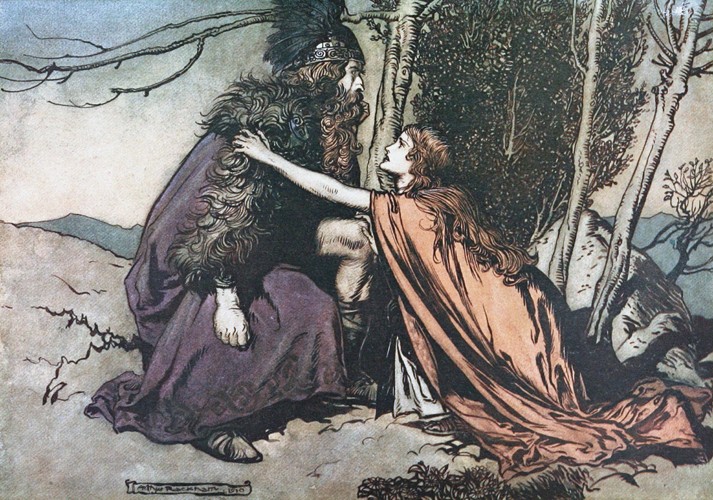 Father! Father! Tell me what ails thee? Illustration for "The Rhinegold and The Valkyrie" by Richard from Arthur Rackham