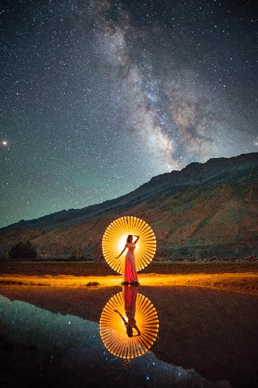 Light painting under the milkyway