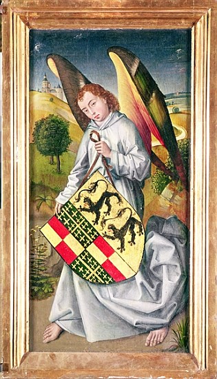 Angel holding a shield with the heraldic arms of de Chaugy and Montagu families with the two leopard from (attr. to) Rogier van der Weyden