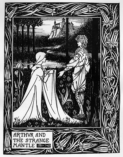 Arthur and the strange mantle, an illustration from ''Le Morte d''Arthur'' Sir Thomas Malory, 1893-9 from Aubrey Vincent Beardsley