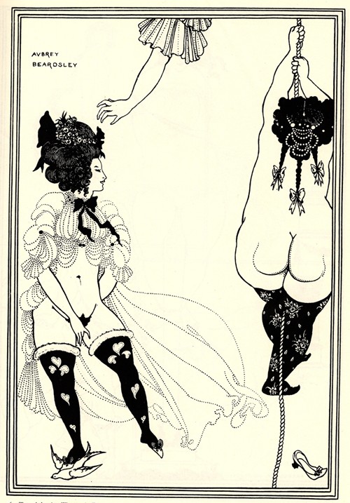 Two Athenian women in distress. Illustration for The Lysistrata of Aristophanes from Aubrey Vincent Beardsley