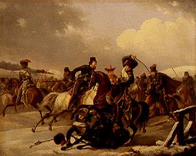 Cossacks attack a French unity. from August Joseph Desarnod d.Ä.