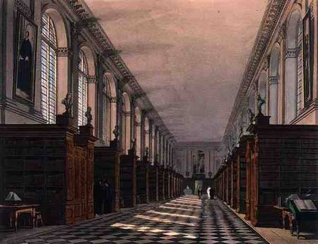 Interior of Trinity College Library, Cambridge, from 'The History of Cambridge', engraved by Daniel from Augustus Charles Pugin