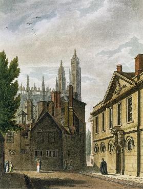 Front of Trinity Hall, Cambridge, from 'The History of Cambridge', engraved by Joseph Constantine St