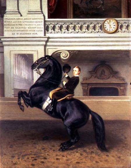 Crown Prince Rudolph of Austria (1858-89) on horseback in the Winter Riding School of the Hofburg, V from Austrian School