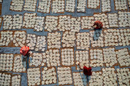 Women drying vermicelli