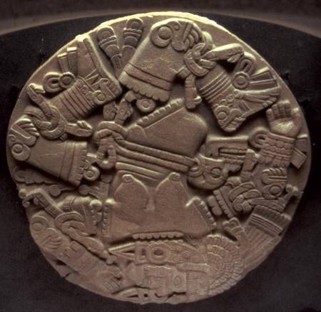 Carving of the dismemberment of the moon - Aztec as art print or hand ...