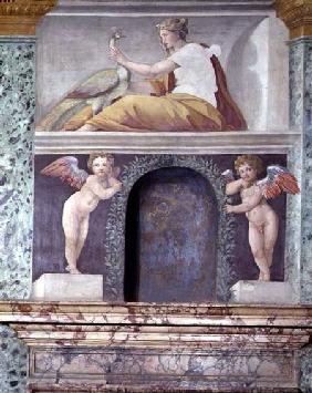 The 'Sala delle Prospettive' (Hall of Perspective) detail of trompe l'oeil niche depicting the godde