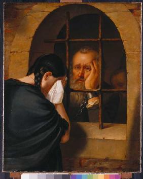 Farewell of the Sándor Jablonczai to his daughter at the window of the dungeon in Leopoldvár